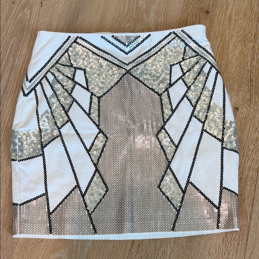 Express White Sequin Pencil Skirt